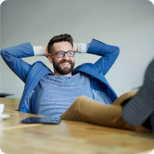 Relaxed professional representing the ease and efficiency brought by ARKK's ESG tagging solution. Relaxed professional representing the ease and efficiency brought by ARKK's ESG tagging solution.